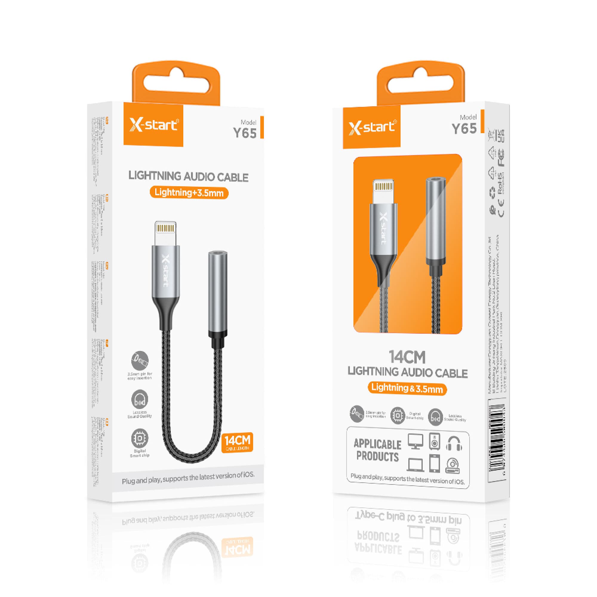 X-Start (Y65) - Cablu Audio, Lightning la Jack 3.5mm (F) - 12cm, Black 1