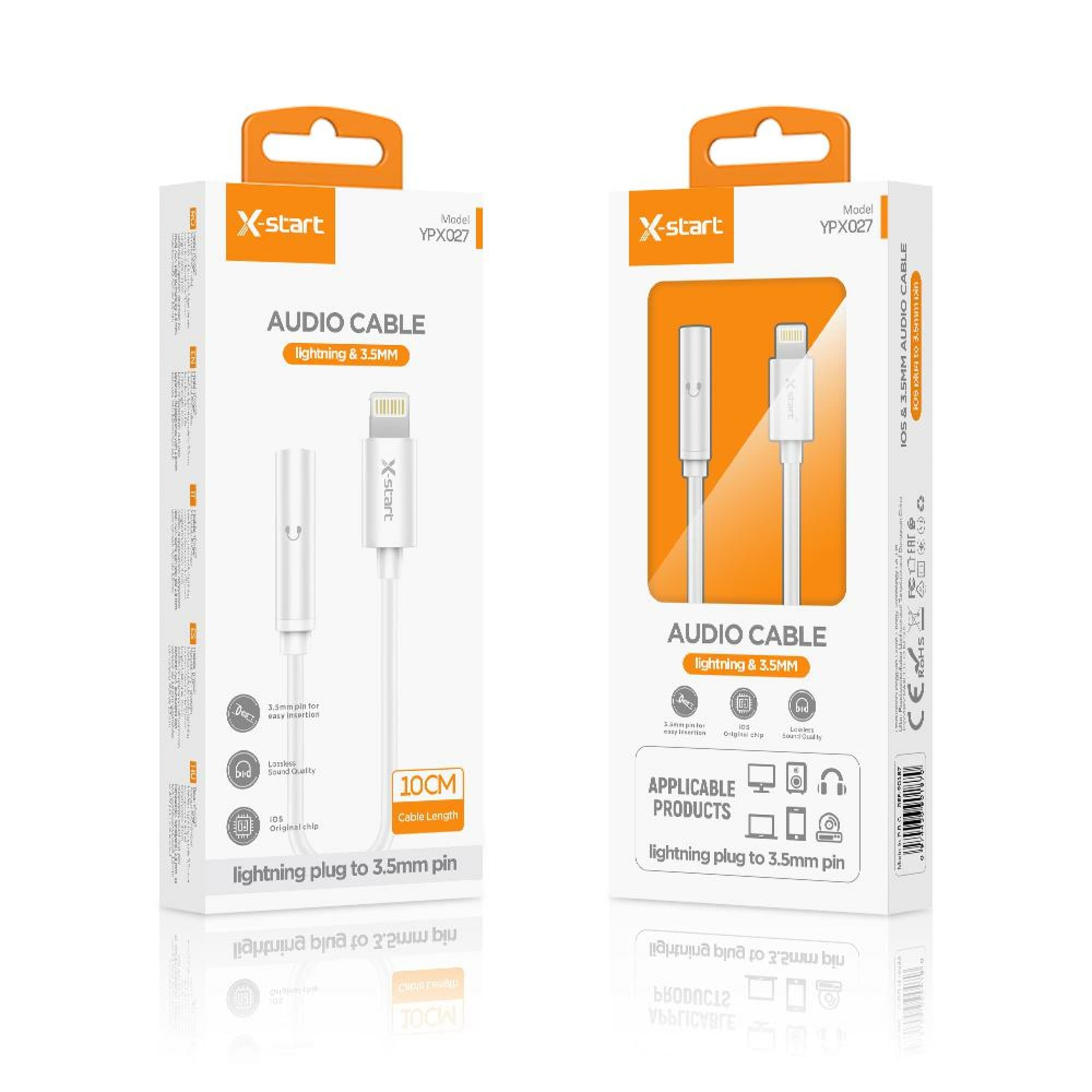 X-Start (YPX027) - Cablu Audio, Lightning la Jack 3.5mm (F), 10cm, White 1