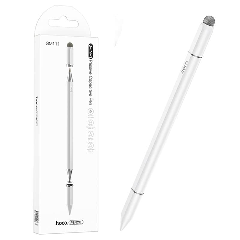 Hoco (GM111) - Creion capacitativ + Stylus Pen 3 in 1, pentru ecran telefon/tableta, White 1