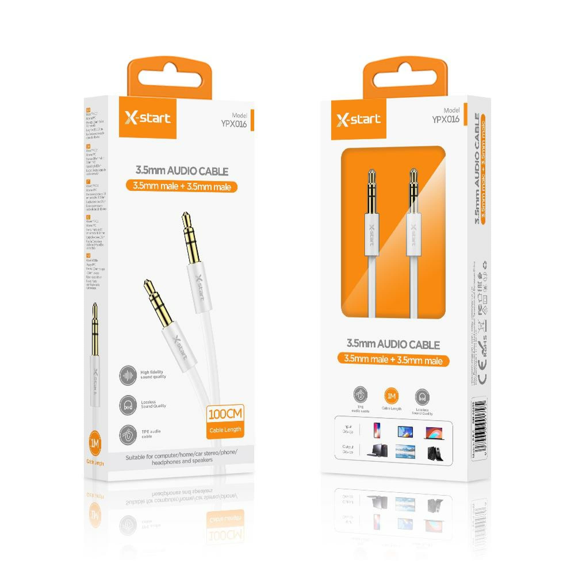 X-Start (YPX016) - Cablu Audio, Jack 3.5mm (M) la Jack 3.5mm (F), 1m, White 1
