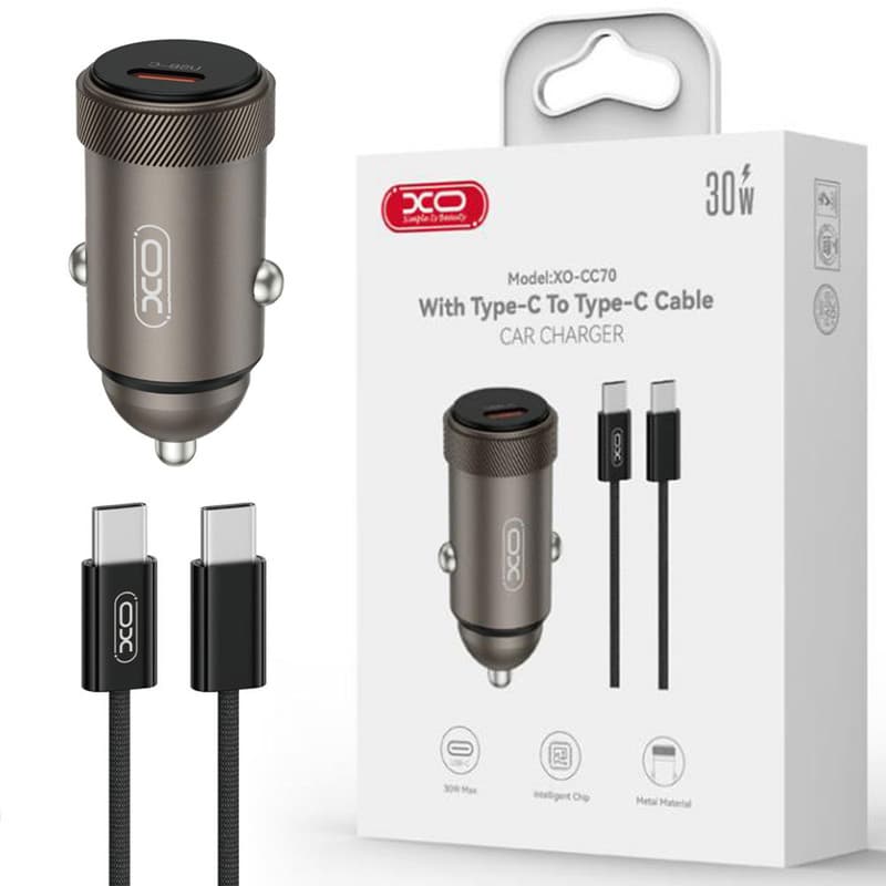 XO (CC70) » Incarcator Auto, PD 30W, USB-C + Cablu USB-C, 1m, Fast, Cafeniu, Black 1