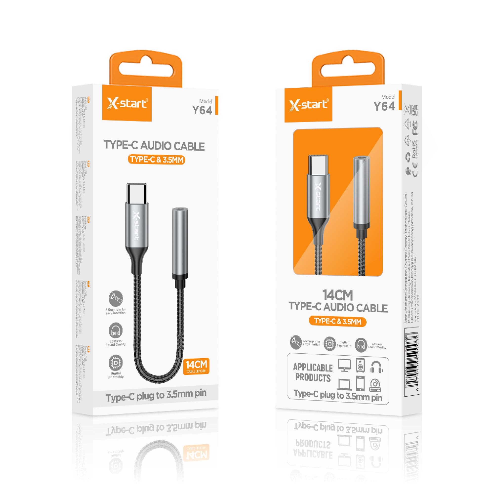 X-Start (Y64) - Cablu Audio, USB-C la Jack 3.5mm (F) - 12cm, Black 1