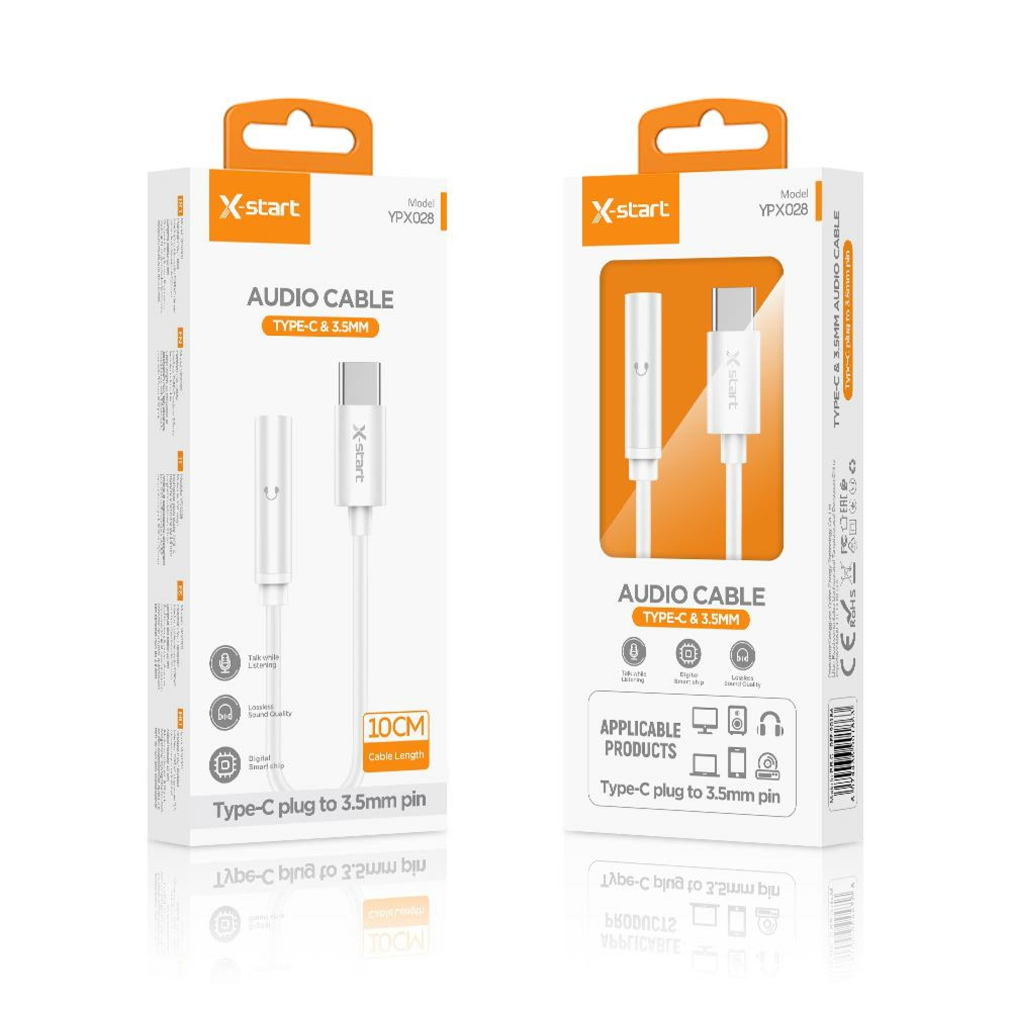X-Start (YPX028) - Cablu Audio, USB-C la Jack 3.5mm (F), 10cm, White 1