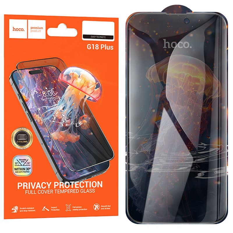 Hoco (G18 Plus) Folie Privacy » iPhone 16 Plus, ArcEdge, AntiSpy, Black frame 1