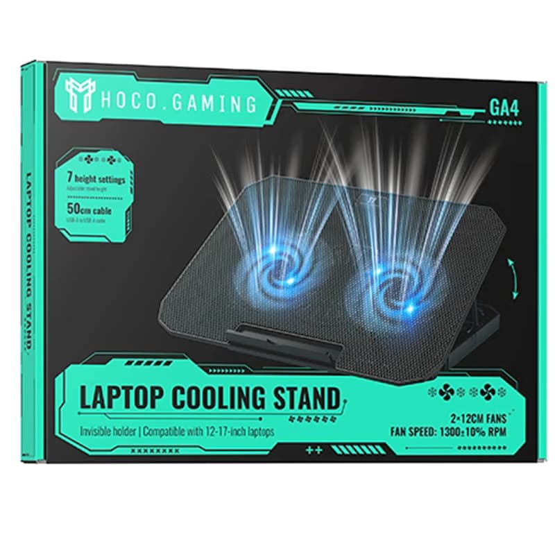 Hoco (GA4) - Suport stand/Cooler Laptop, ventilatoare hidraulice, Silent, Monte, Black