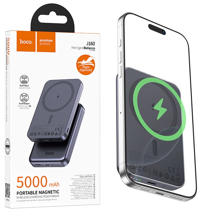Hoco (J160) -Baterie Externa, PD20W, 1xUSB-C (5000mAh), Metal Grey 1
