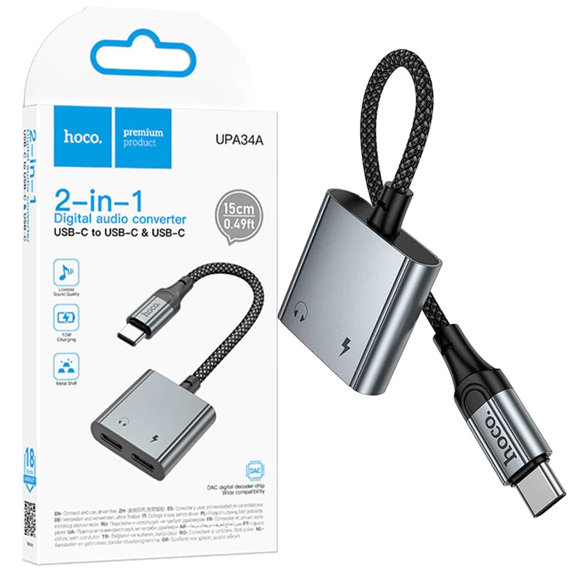 Hoco (UPA34A) - Cablu Audio, USB-C la USB-C, 1m, Black 1