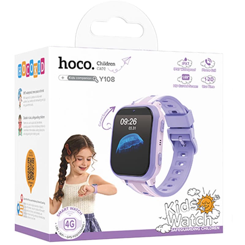 Hoco (Y108 4G) - Ceas SmartWatch, pentru copii, BT 5.0, Multifunction + telefon, NanoSIM, Purple 1