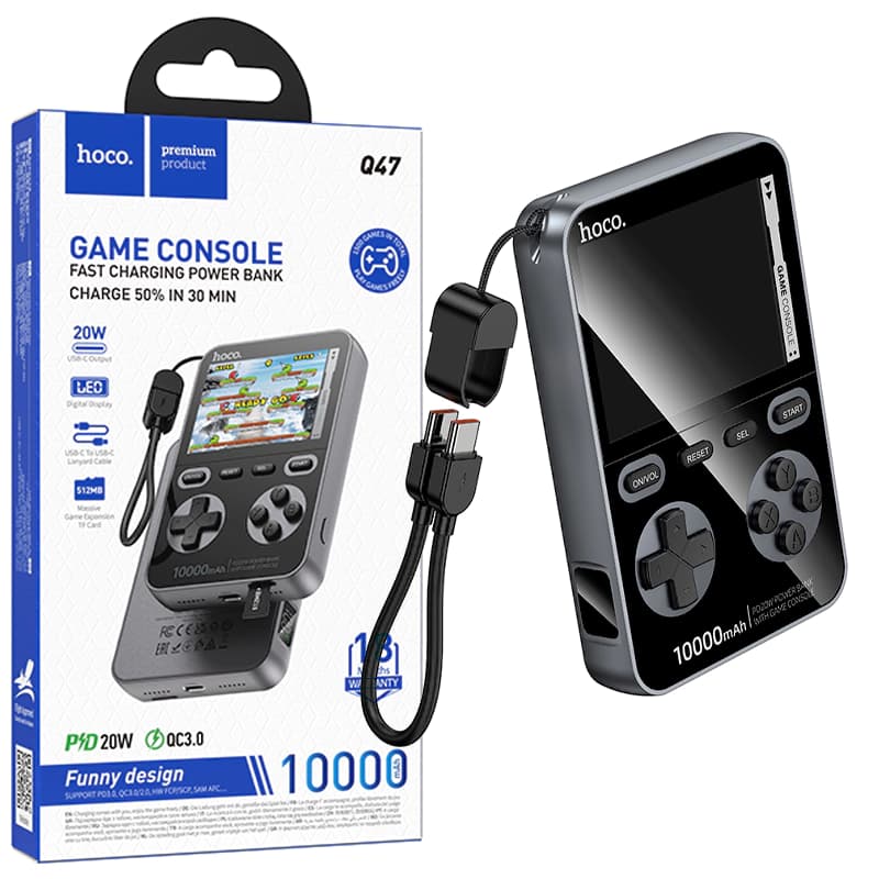 Hoco (Q47) -Baterie Externa,cu Game Conse, PD20W, 1xUSB-C (10000mAh), Metal Grey 1