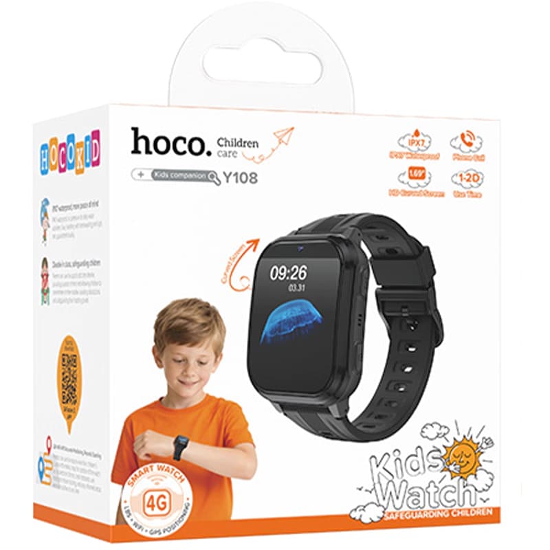 Hoco (Y108 4G) - Ceas SmartWatch, pentru copii, BT 5.0, Multifunction + telefon, NanoSIM, Black 1