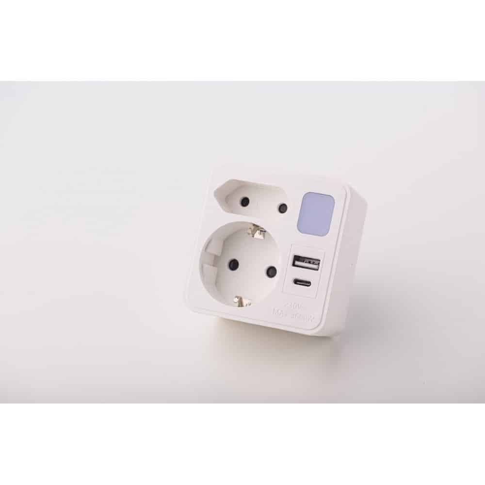 Adaptor dublu cu lumina veghe, 1xSchucko+1xEuro, USB 1xA+1xC, 16A, 250V alb Strohm / SM-A-CGZB2LU1