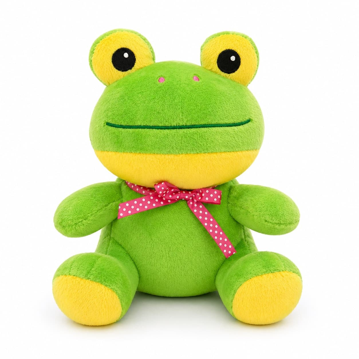 Broscuta de plus 21cm verde cu papion rosu, jucarie moale copii