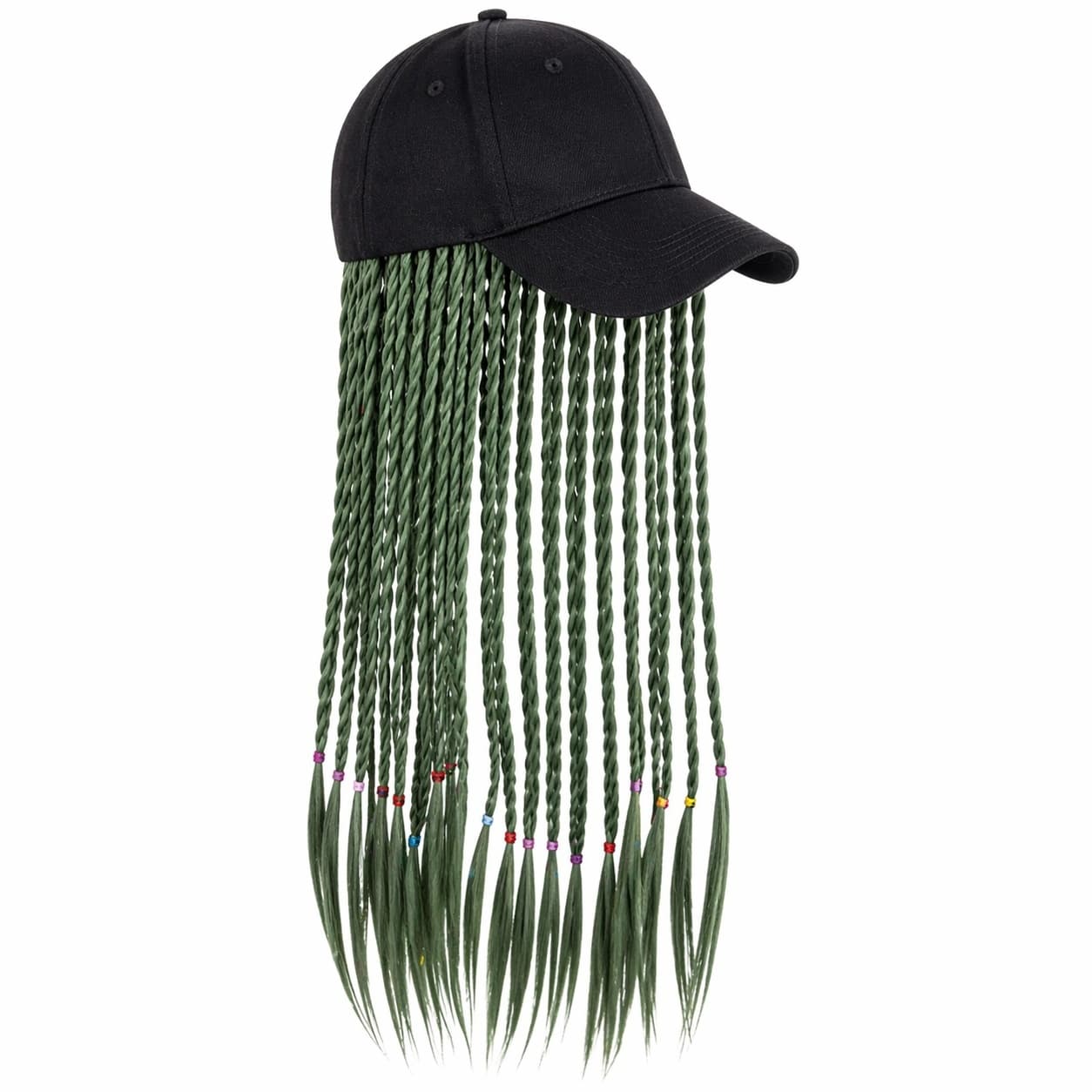 Peruca impletita verde 50 cm cu sapca neagra stil modern