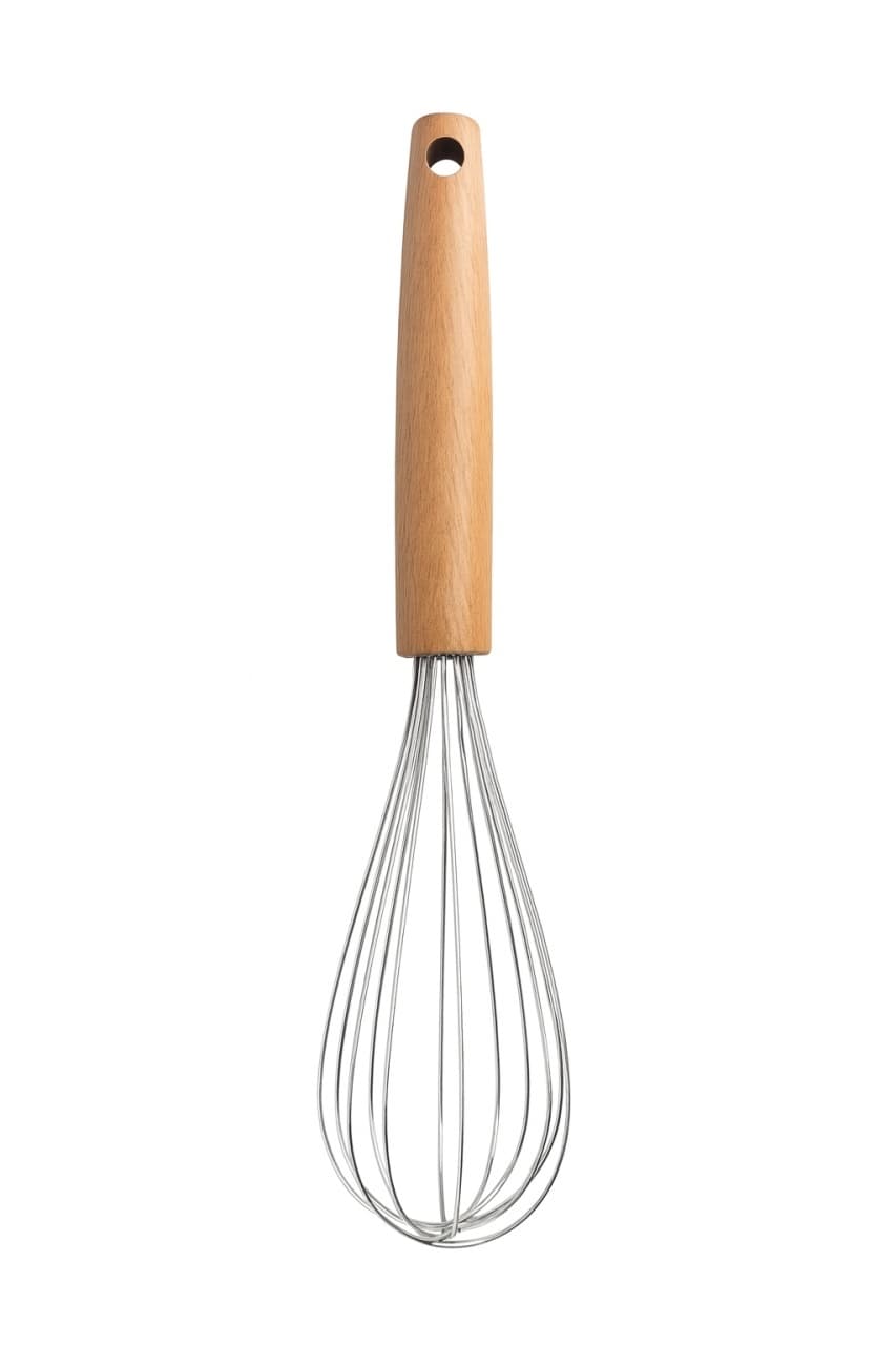 Tel de bucatarie din inox cu maner din lemn , Mixer manual rezistent