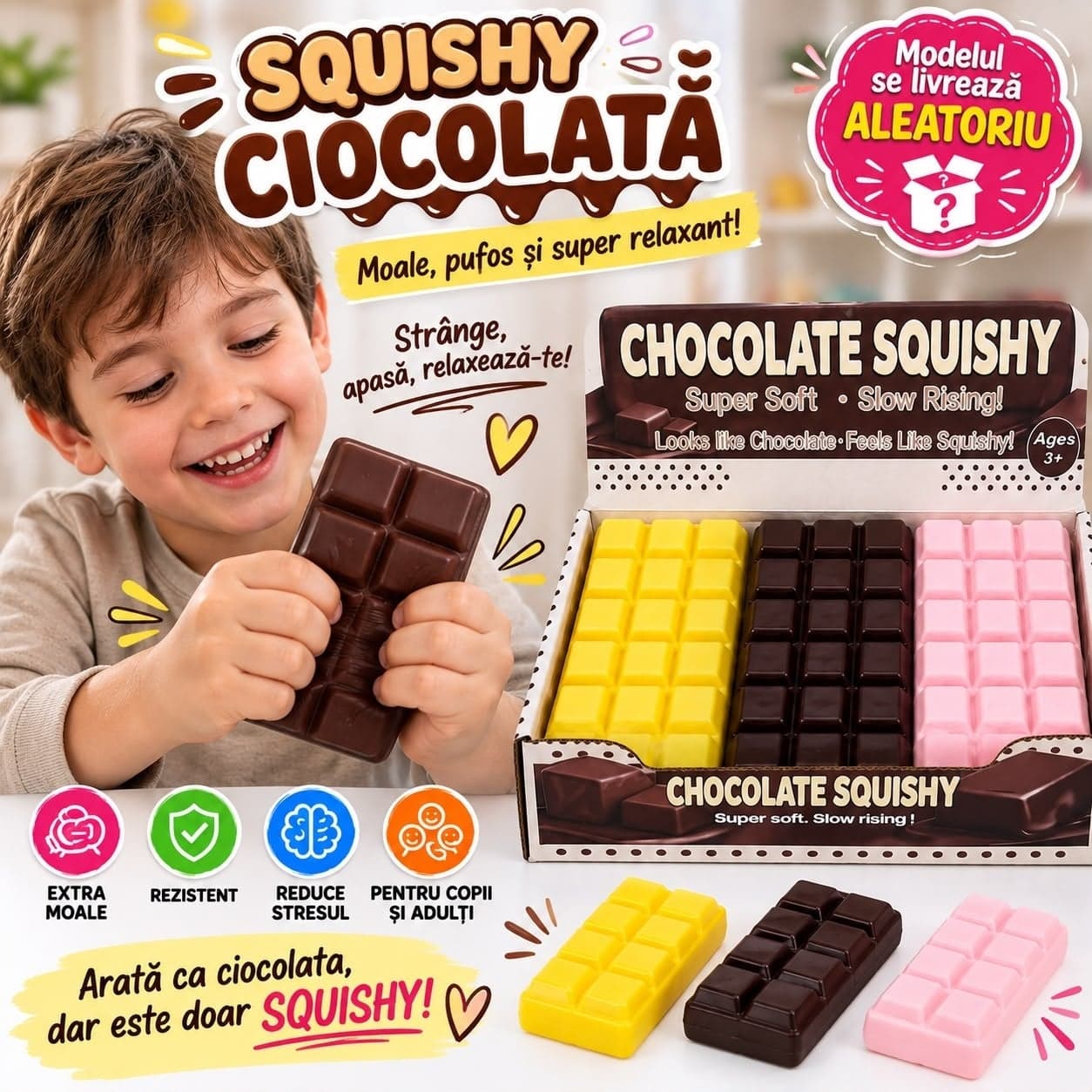 Jucărie Antistres Squishy Ciocolată, Super Moale, Slow Rising, Model Aleatoriu