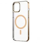 Husa Apple iPhone 15 Plus, Electroplated Magsafe TPU, transparenta cu marginii aurii