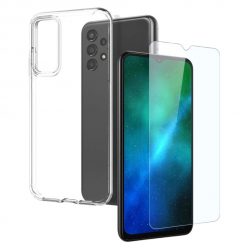   Set folie si husa Huawei P20 Lite, sticla transparenta si TPU transparent 2 mm