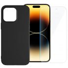 Set folie si husa Apple iPhone 14 Plus, sticla transparenta si Matt TPU, negru