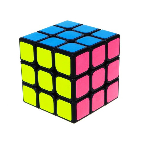 Jucarie cub tip Rubik, 3 x 3 randuri, 5.5 cm, 6 fete colorate (albastru, alb, roz, verde, portocaliu, galben)