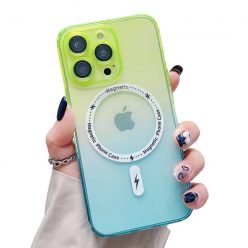  Husa Apple iPhone 13 Pro, Magsafe Gradient TPU, geam protectie camere, albastru/verde