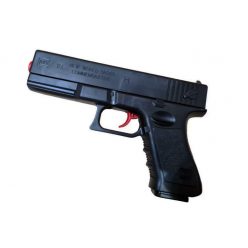   Pistol de jucarie tip Glock 18, incarcare manuala, 18 cm, 3 gloante moi din spuma cu ventuza, bile de gel orbeez si bile flexibile de silicon, negru lucios