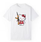 Tricou personalizat alb, copii/adulti, design Kitty with gun, modal, diverse marimi