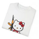 Tricou personalizat alb, copii/adulti, design Kitty with gun, modal, diverse marimi