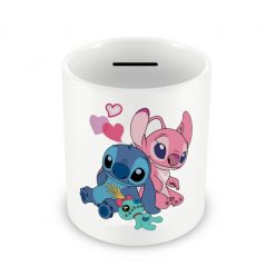   Pusculita ceramica personalizata, design Stitch in love, 350 ml, alba