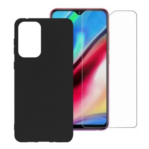 Set folie si husa Samsung Galaxy A13 5G, sticla transparenta si Matt TPU, negru