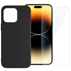   Set folie si husa Apple iPhone 11 Pro Max, sticla transparenta si Matt TPU, negru