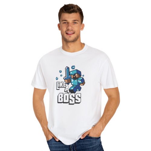 Tricou personalizat alb, copii/adulti, design Like a Boss, modal, diverse marimi