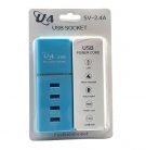 Incarcator casa U4, 4 porturi USB 5V - 2.4A, cablu prelungitor 1 metru, albastru deschis