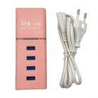 Incarcator casa U4, 4 porturi USB 5V - 2.4A, cablu prelungitor 1 metru, roz