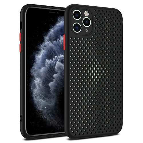 Husa Breath Case pentru Apple iPhone 11 Pro, silicon moale cu perforatii, neagra