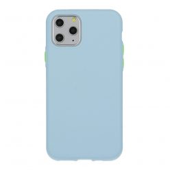   Husa de protectie Button TPU pentru Apple iPhone 11 Pro, silicon moale, albastru pal cu butoane verzi