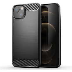   Husa de protectie Carbon Stripe pentru Apple iPhone 13 Mini, silicon moale, negru