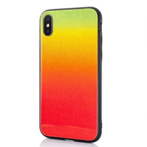 Husa Luxury Aurora pentru Apple iPhone X/XS, spate din sticla, portocaliu/galben