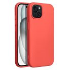 Husa Apple iPhone 15 Plus, Luxury Silicone, catifea in interior, rosu piersica