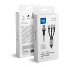 Cablu de date si incarcare Bluestar, 3 capete (Lightning, Type-C, MicroUSB), 1.2 metri, cablu impletit, 3A, negru