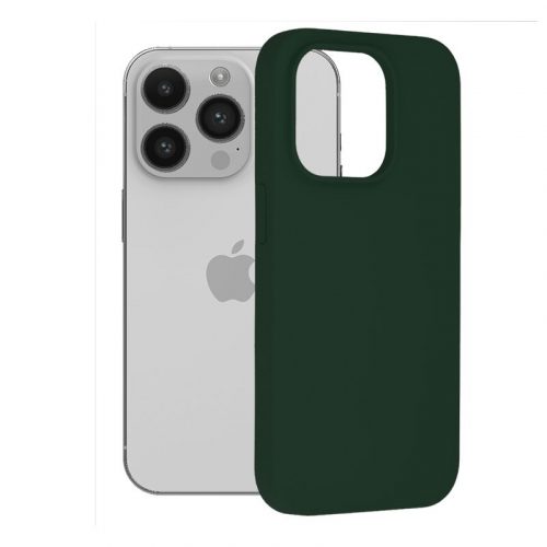 Husa Apple iPhone 14 Pro, Luxury Silicone, catifea in interior, verde inchis