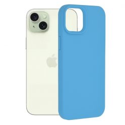   Husa Apple iPhone 15 Plus, Luxury Silicone, catifea in interior, albastru deschis