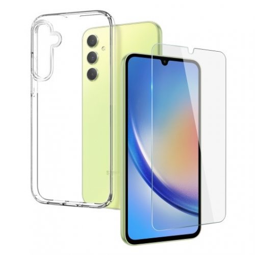 Set folie si husa Samsung Galaxy A13 5G, sticla transparenta si TPU transparent 2 mm