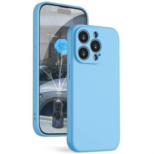 Husa Apple iPhone 14 Pro Max, Luxury Silicone, catifea in interior, protectie camere, albastru deschis