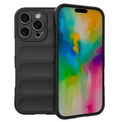 Husa Apple iPhone 16 Pro, Wave Silicone, protectie camera, catifea in interior, night black