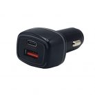 Incarcator auto cu 1 port PD/Type C si 1 port USB, maxim 3A, lumina LED albastra, negru