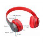 Casti audio P47, Bluetooth 5.0 + EDR, AUX, microfon, suport card MicroSD, rosu/gri