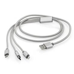   Cablu de incarcare cu 3 capete (Lightning, Type-C, MicroUSB), 1.2 metri, 2A, capete metalice, cablu impletit, argintiu