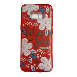  Husa Flowers Glitter pentru Samsung Galaxy S8, cu mesaj, rosie