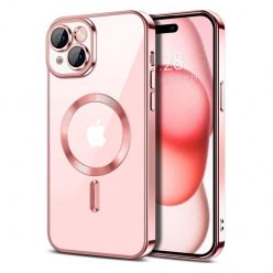   Husa Apple iPhone 16 Plus, Magsafe Electroplating TPU, protectie camera, margini rose gold