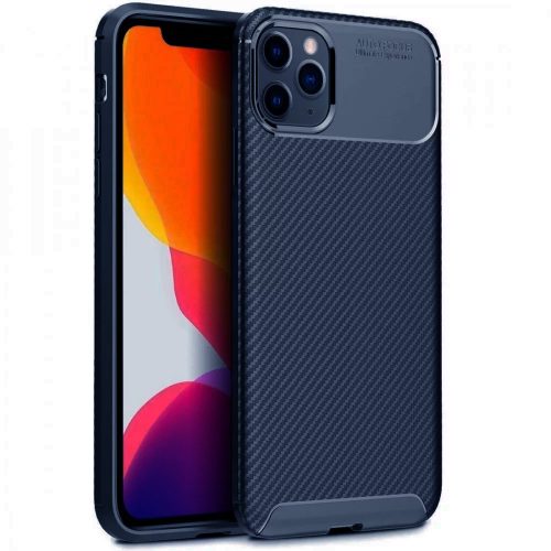 Husa Carbon Fiber pentru Apple iPhone 12 Pro Max, aspect carbon, albastru inchis